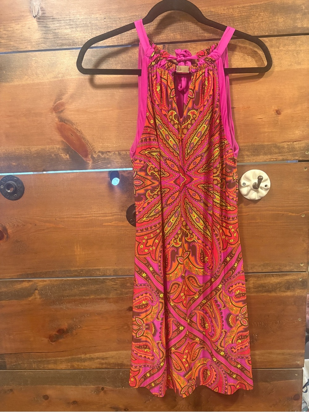 Cache Hot Pink/Purple & Orange Paisley Halter Mini Dress